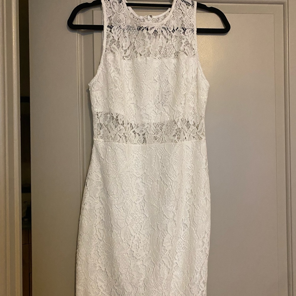 Lace and Beauty White Lace Sleeveless Bodycon Mini Dress from Lulus - Picture 1 of 2